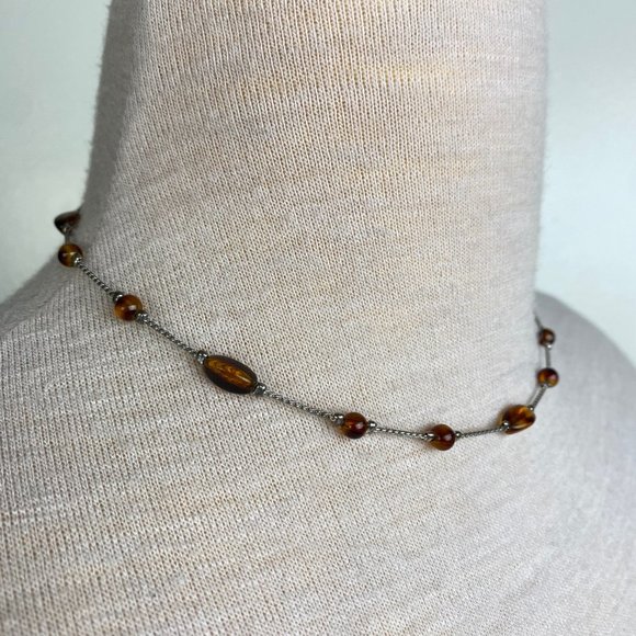 Vintage Monet Faux Tortoiseshell Bead Chain Necklace 17" - Picture 2 of 6